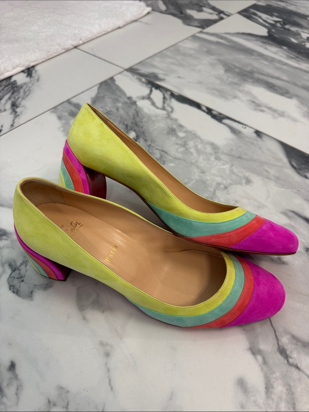 NEVER WORN Christian Louboutin Multicolor Suede Block Heel Pumps